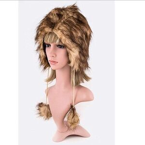 Super Furry Vegan Fur Pom Poms Ushanka Trapper Winter Hat Beanie Snow Outdoor